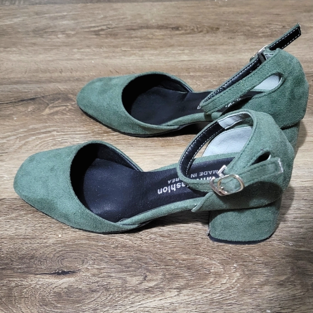 Square Toe Faux Suede Block Heels